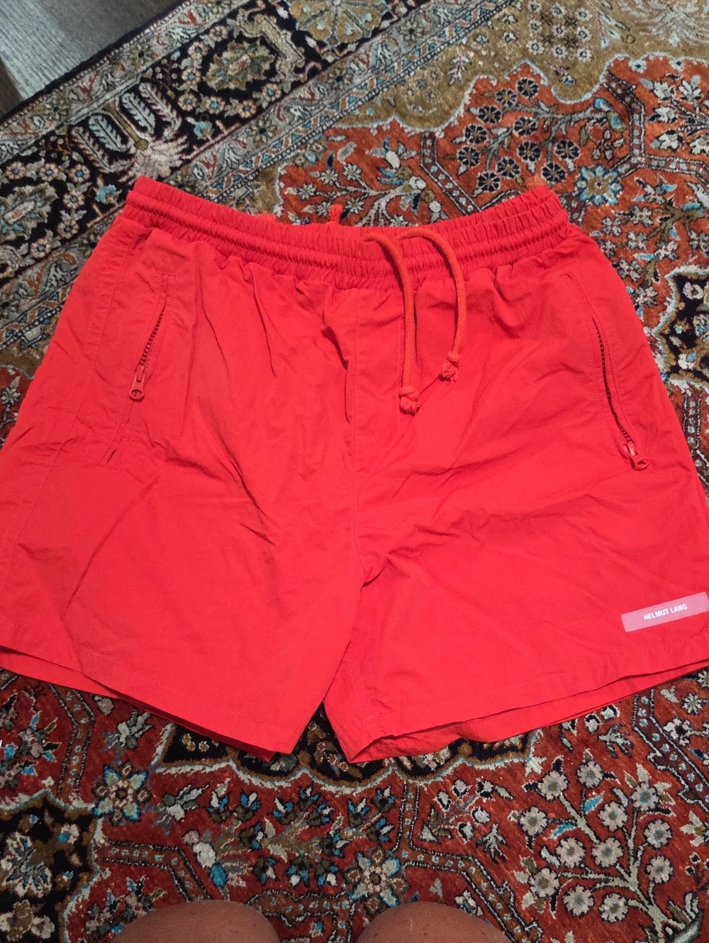 Helmut Lang Men's Red Swim Shorts with Elastic Waist. Vee6 Good Condition